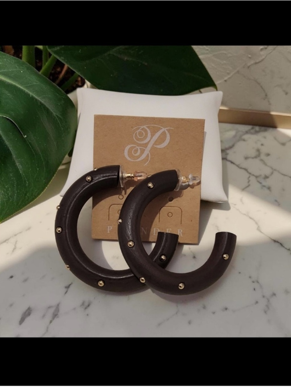 NWT Dark Brown Studded Hoop Earrings